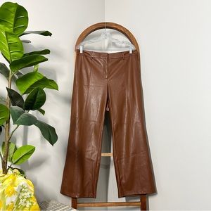 Avec Les Filles MEDIUM Brown Faux Vegan Leather Trouser Straight Leg Pants